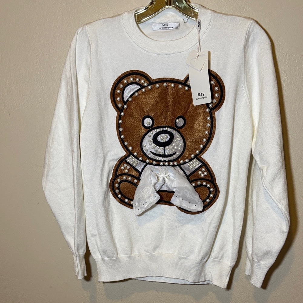 White and Brown Teddy Bear Sweater